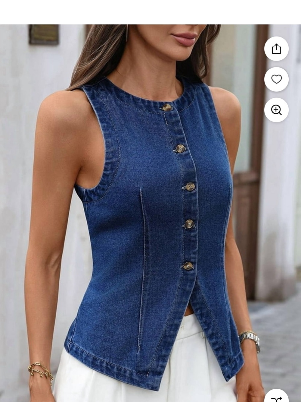 Denim Vest Women Sleeveless Strechy Jean Top Button Down
Crewneck Casual Summer - Picture 6 of 7